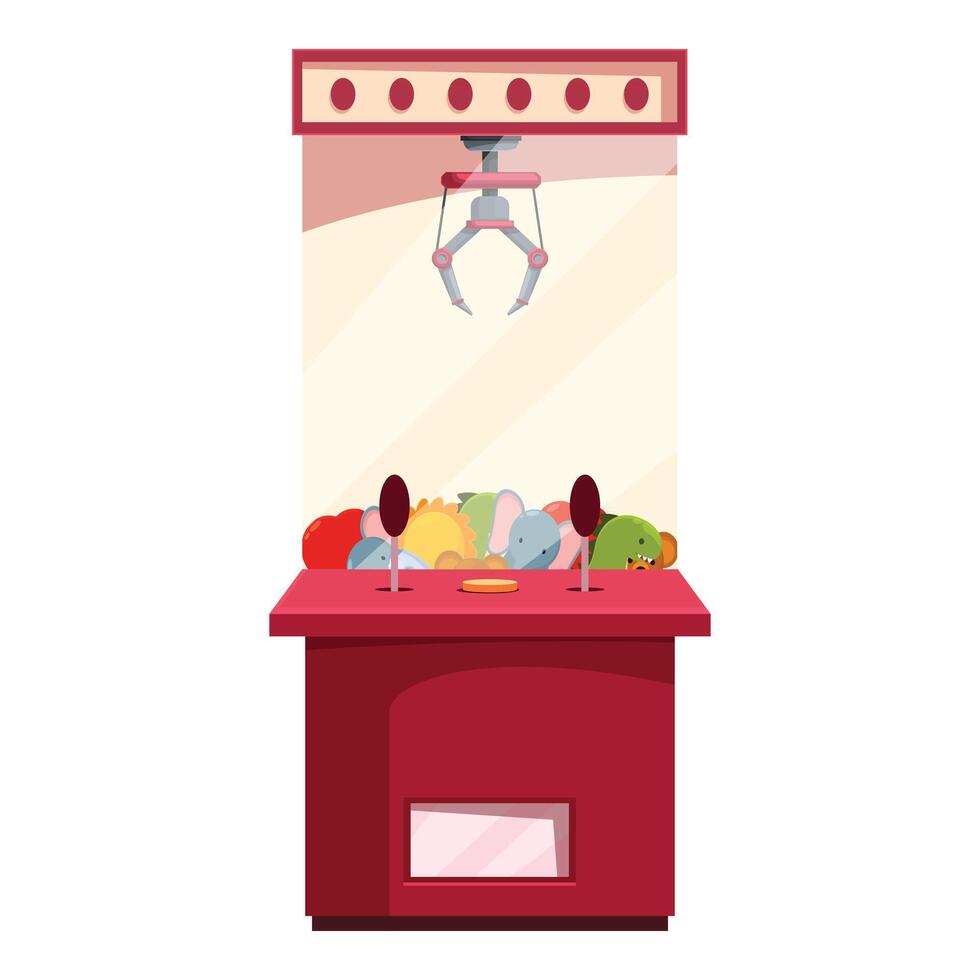 Red claw crane arcade game grabbing soft toys vector