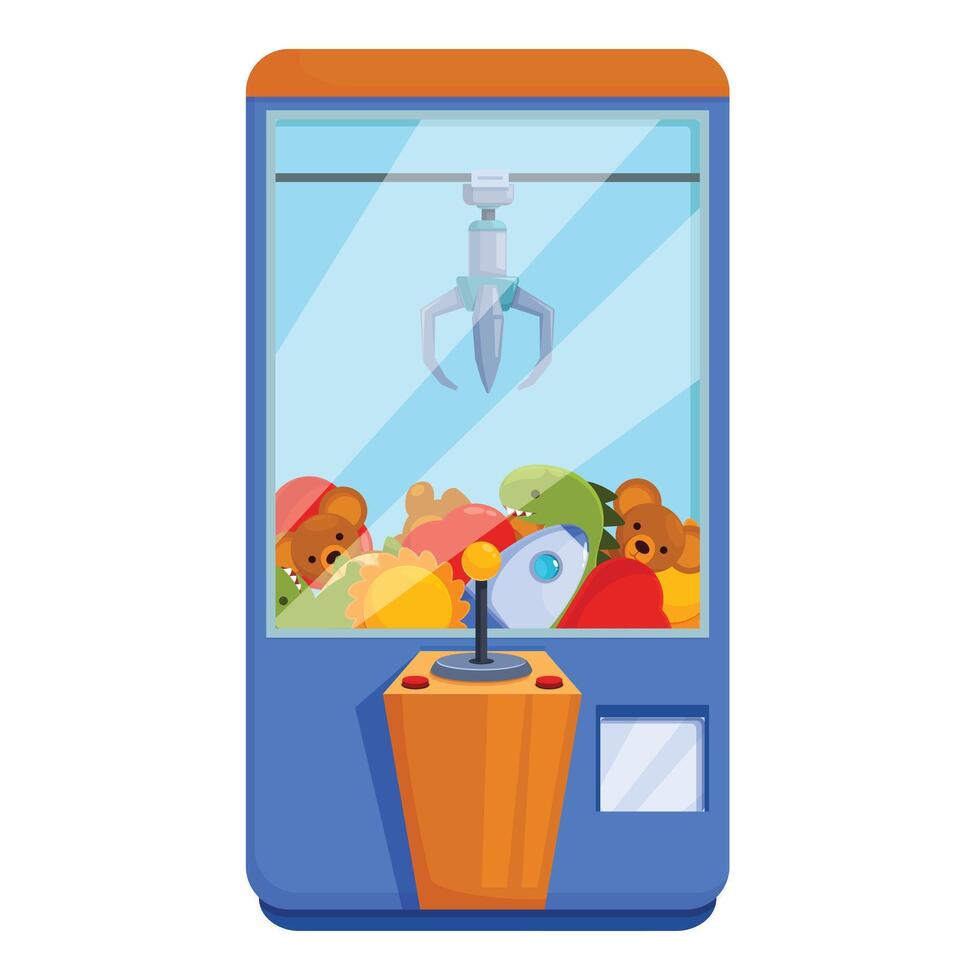 Claw crane arcade game grabbing toys, amusement park entertainment vector