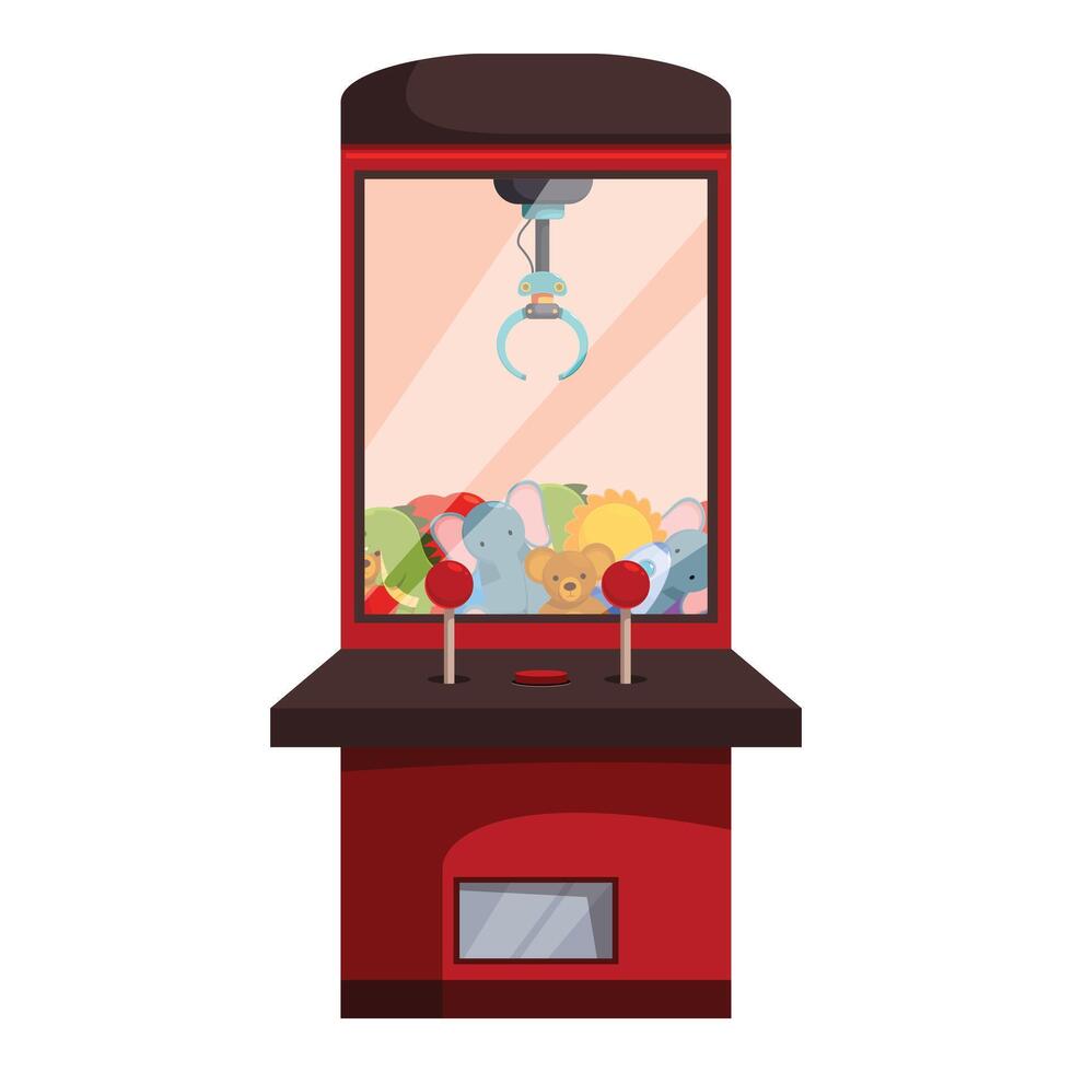 Claw crane arcade game grabbing soft toys with robotic arm vector