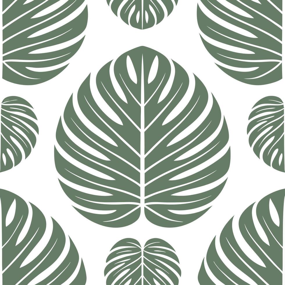 Geometric botanical tropical leaves seamless tile pattern with intersecting monstera and palm lines and muted green palette for modern classic interiors concept as Intersecting mon vector