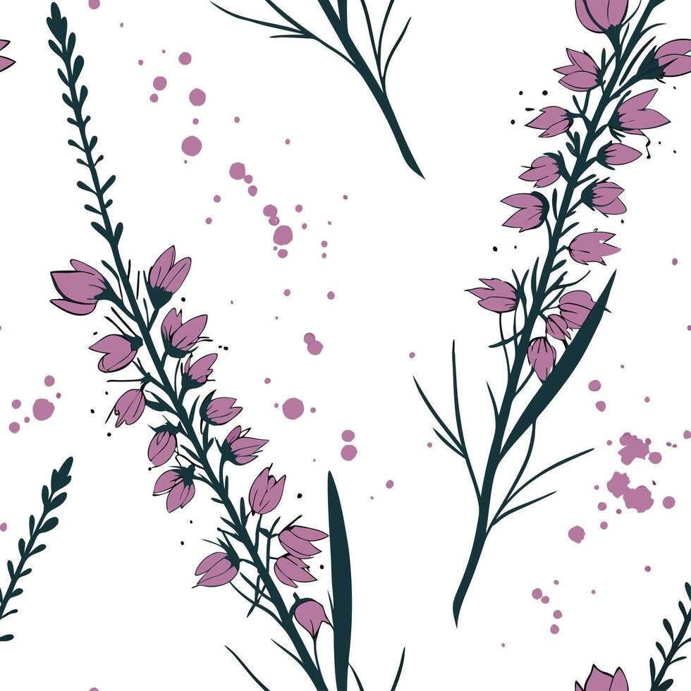 Ethereal Silver Heather Seamless Pattern with Metallic Shimmer vector
