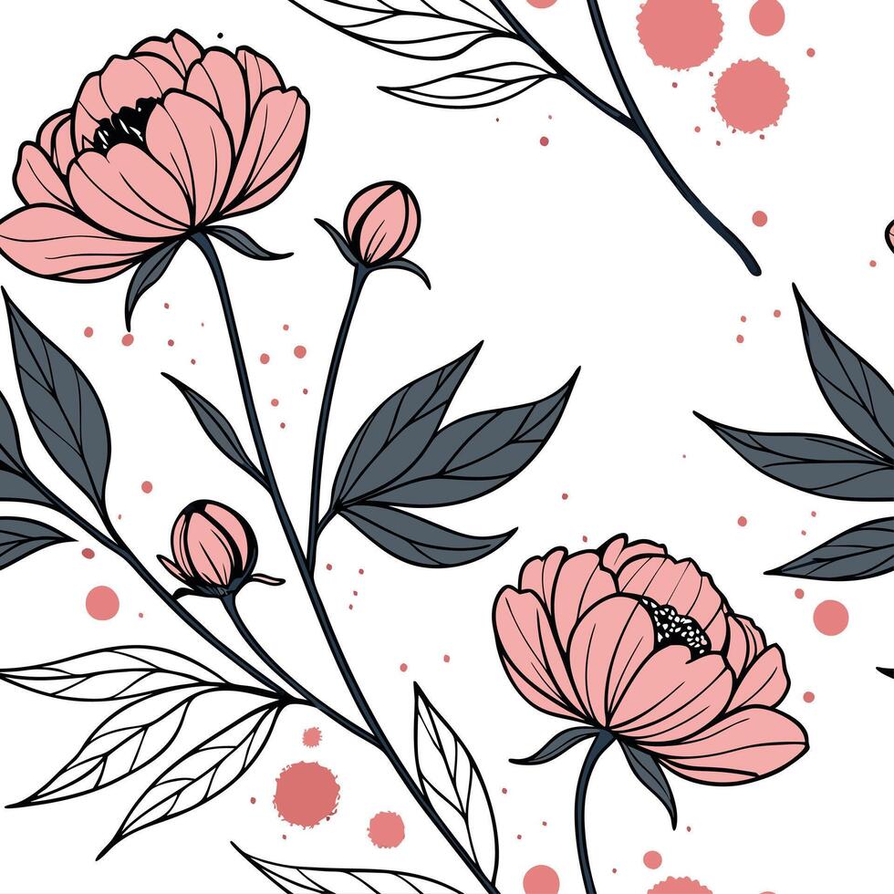 Ethereal peony seamless pattern with light tones and airy elements on white background concept as Light toned ethereal peonies with airy elements creating a dreamy seamless pattern vector