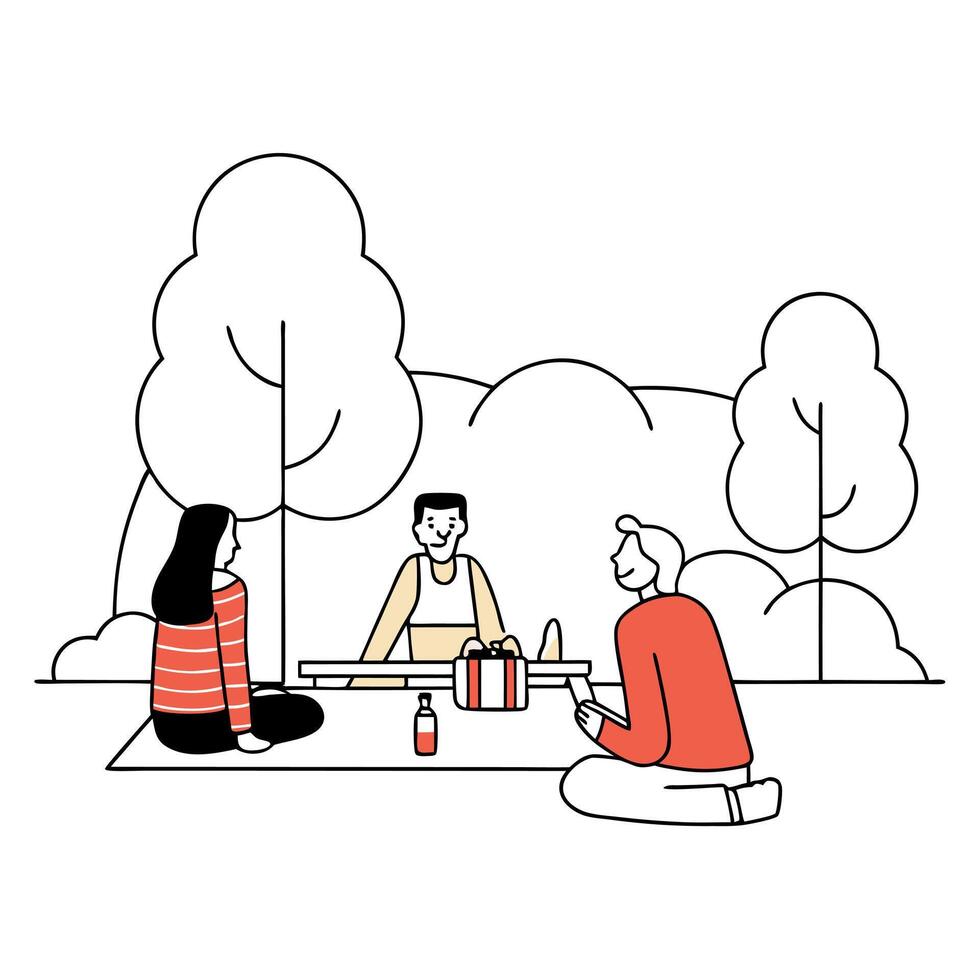Candid Team Lunch Break Outdoors concept as A candid photo of a team enjoying a lunch break outdoors with laughter and conversation shared among colleagues. The scene captures the vector