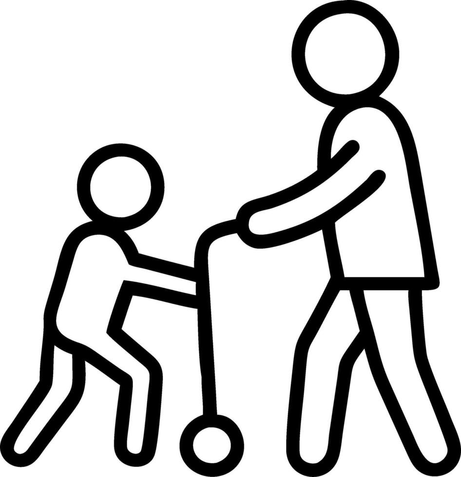 Candid Moment Child Assists Grandparent with Mobility Device Intergenerational Care Love vector