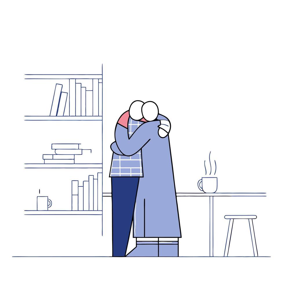 Candid Friends Hugging in a Cozy Coffee Shop Capturing Warmth, Connection, and Friendship in a Heartfelt Moment Perfect for Stock Photos on Bonding and Human Relationships vector