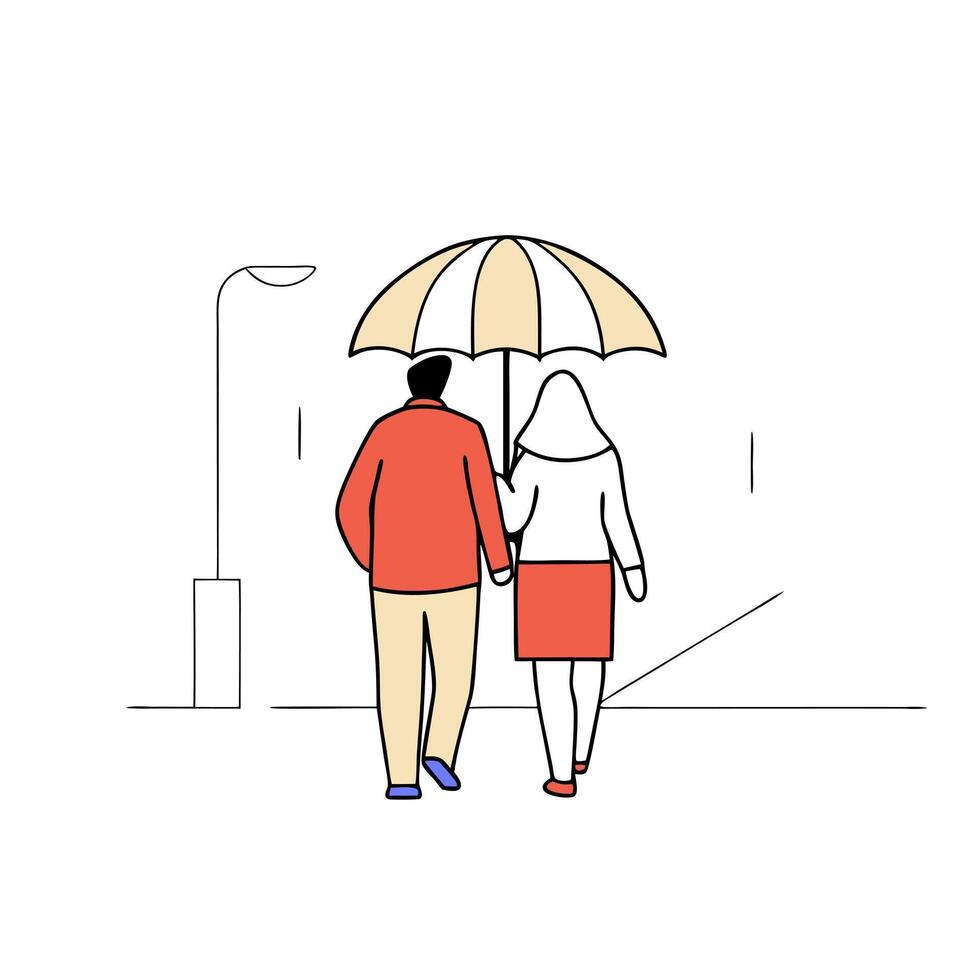 Candid Couple Sharing an Umbrella in the Rain concept as A candid shot of a couple walking together in the rain while sharing an umbrella. The image captures love protection and pe vector