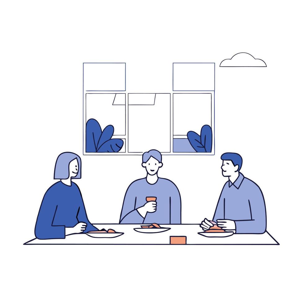 Candid Colleagues Collaborating Over Lunch Creative Idea Generation in a Relaxed Office Environment vector