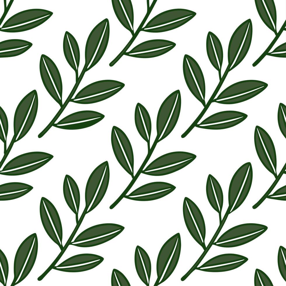 Detailed Botanical Sage Leaves Seamless Pattern Lush Green Stems on White Background for Natural Themed Designs Perfect for Photo Stock with Space for Customization vector