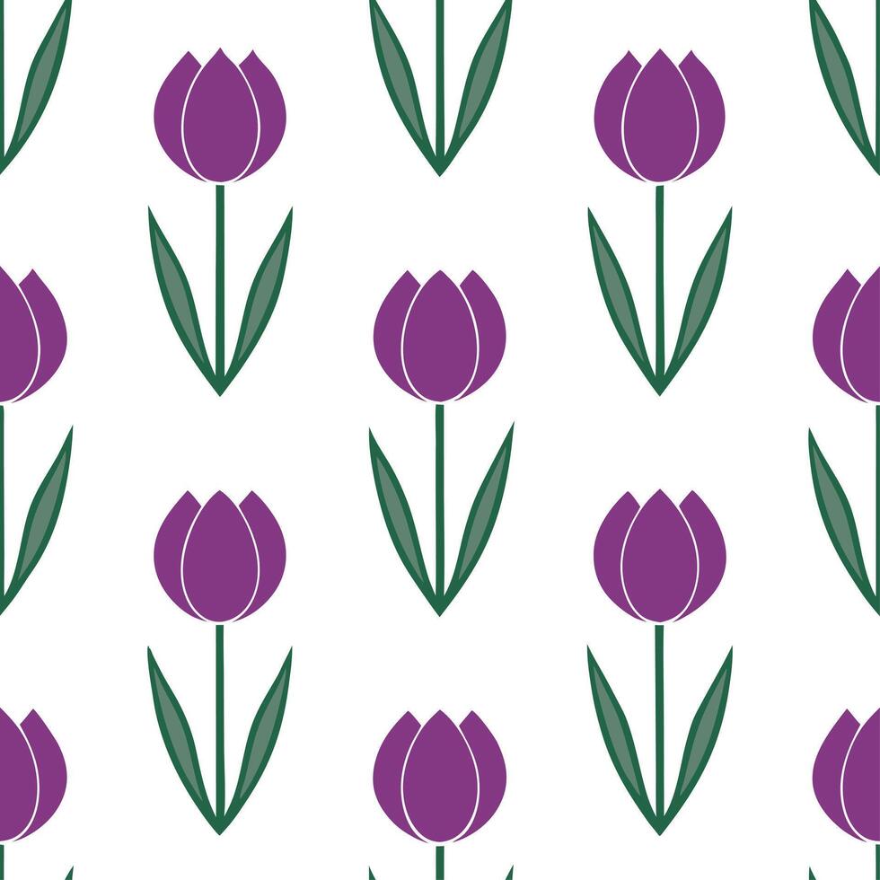 Botanical Garden Seamless Tile Pattern Featuring Various Tulip Species in Natural Purples on White Background Perfect for Serene Spaces in Photo Stock Concept with Left Side Empt vector