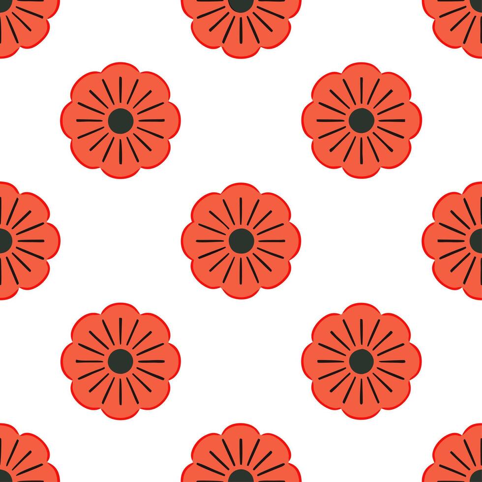 Botanical Garden Poppy Seamless Tile Pattern Various Poppy Species in Natural Reds on White Background for Serene Spaces Perfect for Photo Stock Concepts with Left Side Empty Sp vector