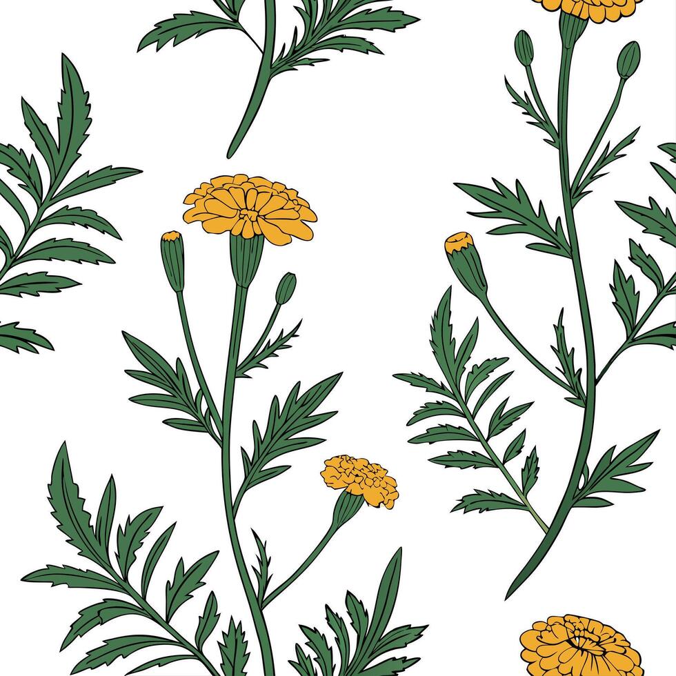 Botanical Garden Marigold Tile Pattern for Serene Spaces vector