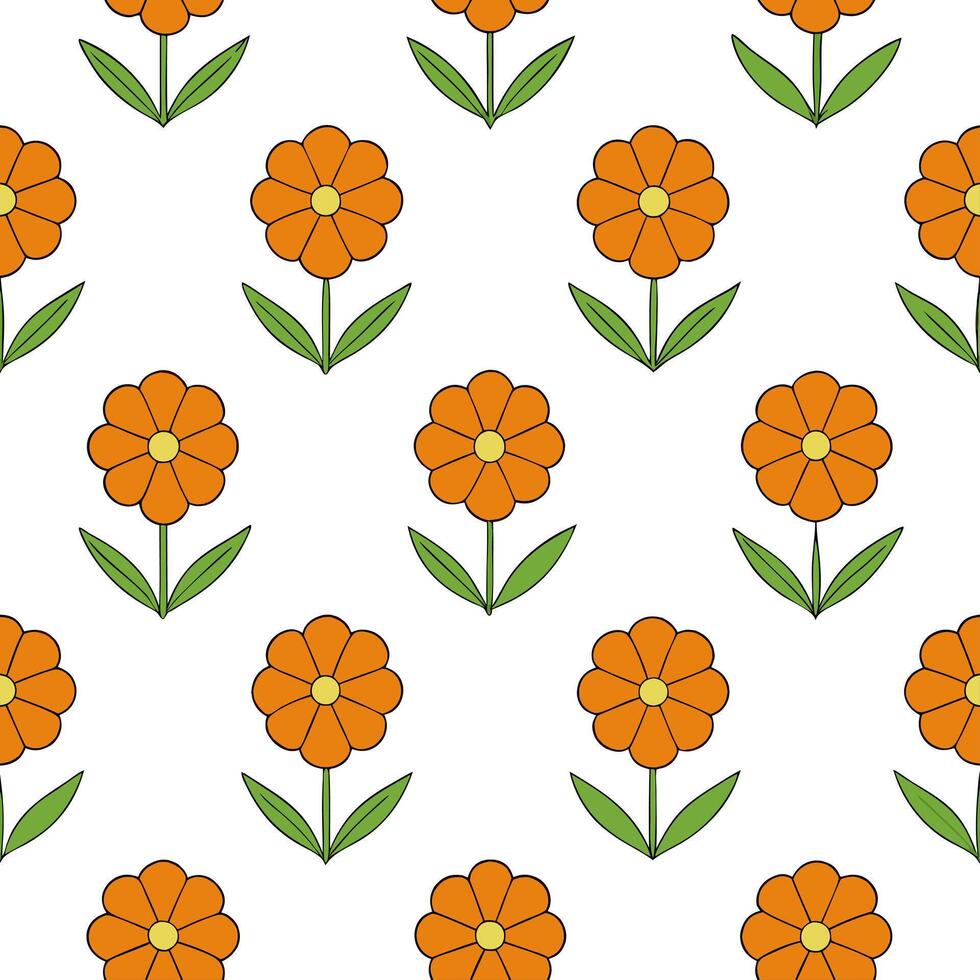 Botanical Garden Marigold Seamless Tile Pattern Serene Spaces with Natural Oranges on White vector