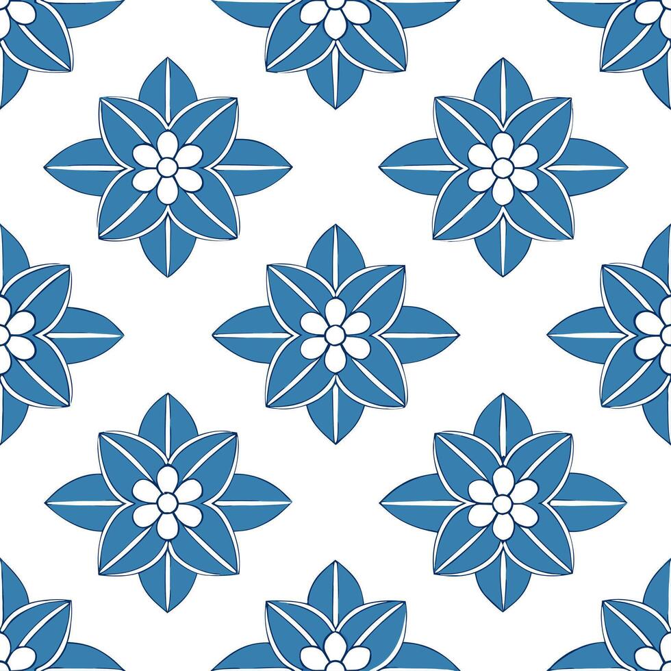 Botanical Garden Hydrangea Tile Pattern in Serene Natural Blues vector