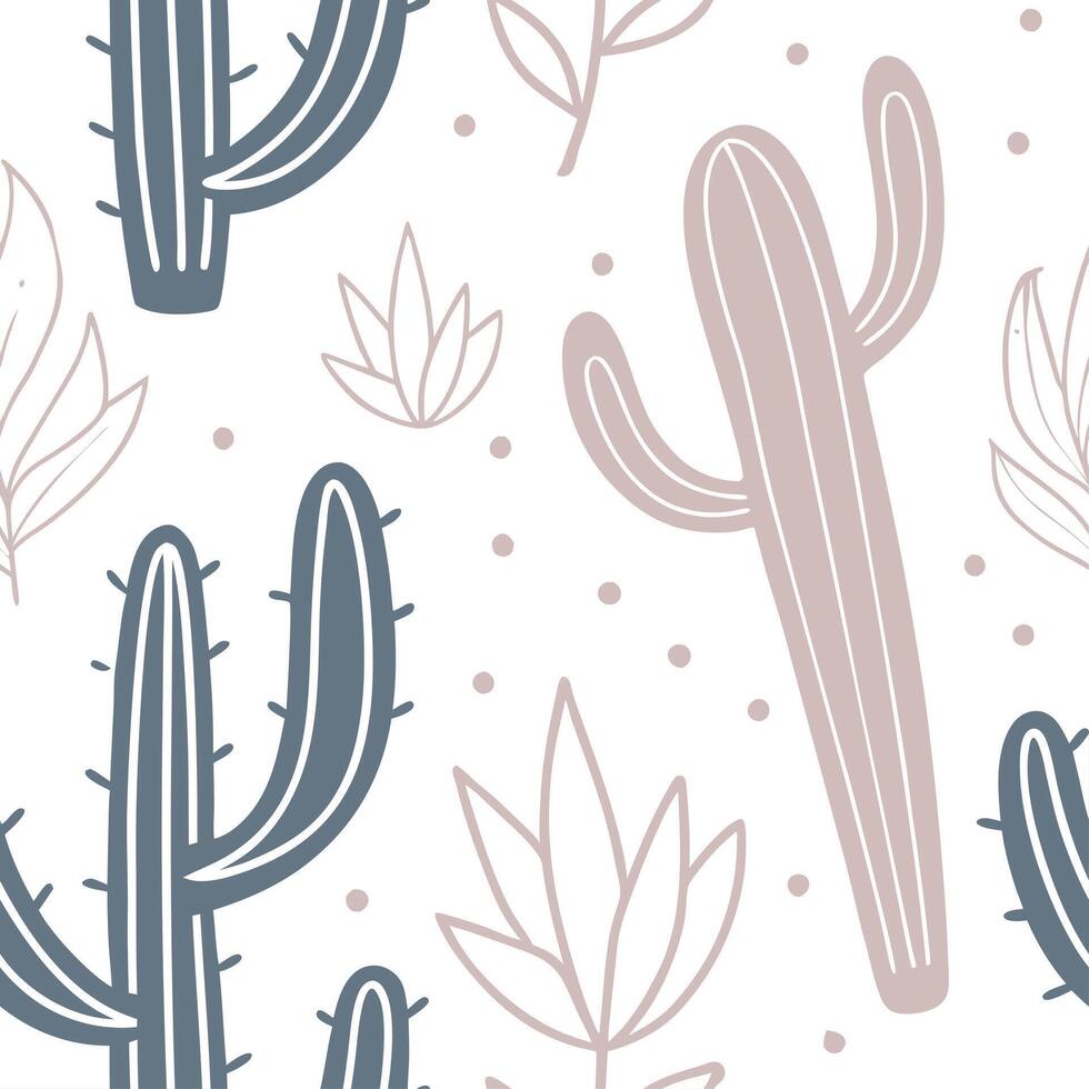 Various Cactus Species in Natural Greens on White Seamless Botanical Garden Tile Pattern for Serene Spaces vector