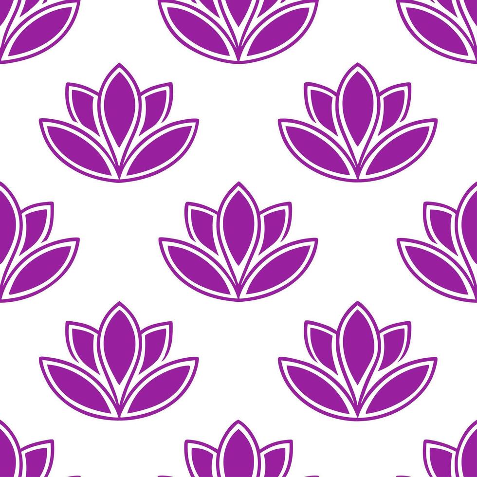 Bohemian tulip seamless tile pattern with vibrant purple blooms and intricate leaf details on white background ideal for eclectic spaces vector
