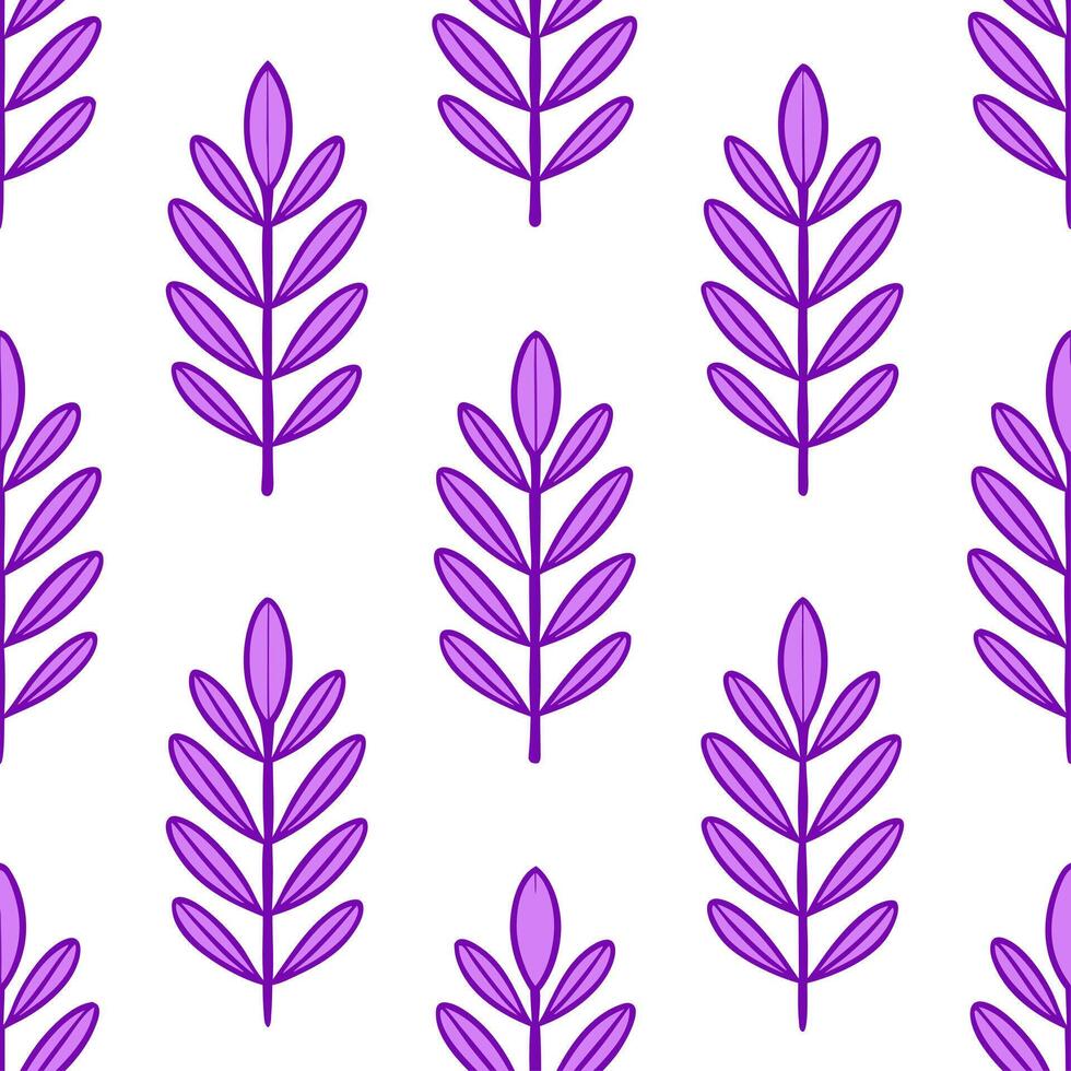 Bohemian lavender seamless tile pattern with vibrant purple blooms and intricate leaf details on white background ideal for eclectic spaces vector