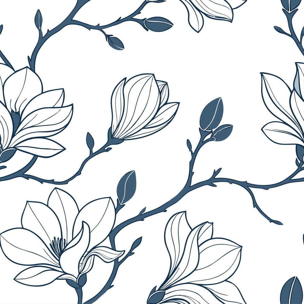 Bohemian hydrangea seamless tile pattern with vibrant blue blooms and intricate leaf details on white background ideal for eclectic spaces vector