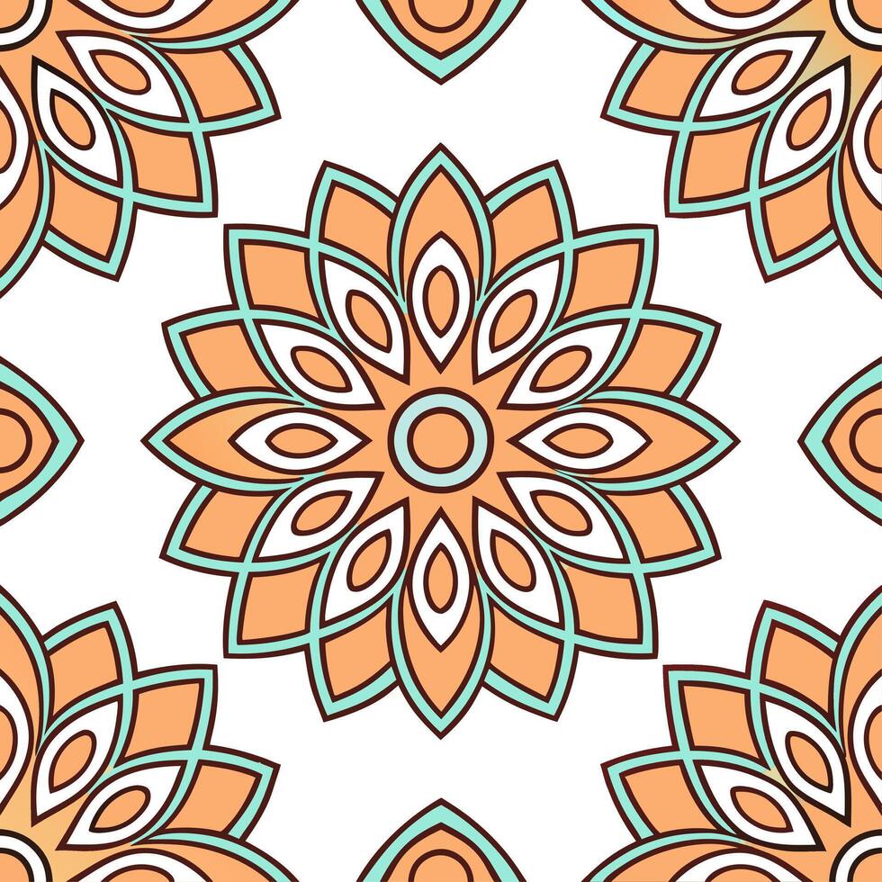 Bohemian floral mandala seamless tile pattern with colorful petals and intricate details on white background ideal for eclectic spaces vector