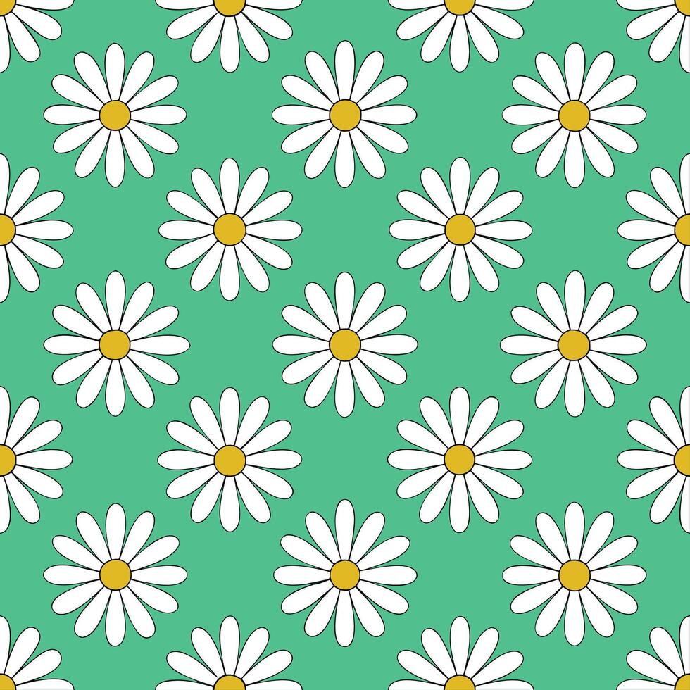 Bohemian daisy seamless tile pattern with vibrant white daisies and intricate details on white background ideal for eclectic spaces vector