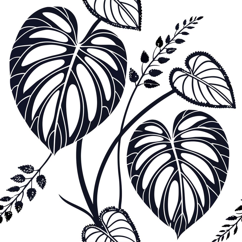Art deco Pilea seamless pattern with metallic accents and geometric elements on white vector
