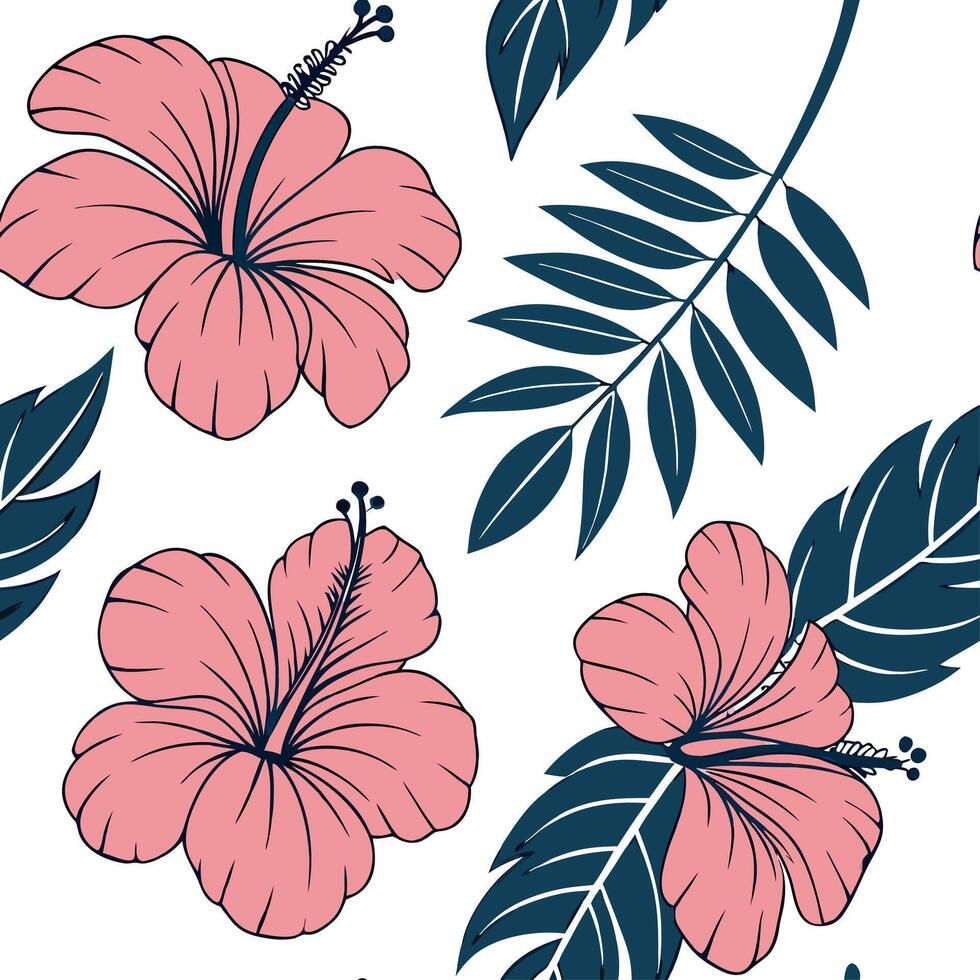 Art Deco hibiscus seamless tile pattern with symmetrical hibiscus motifs and gold accents for glamorous interiors vector