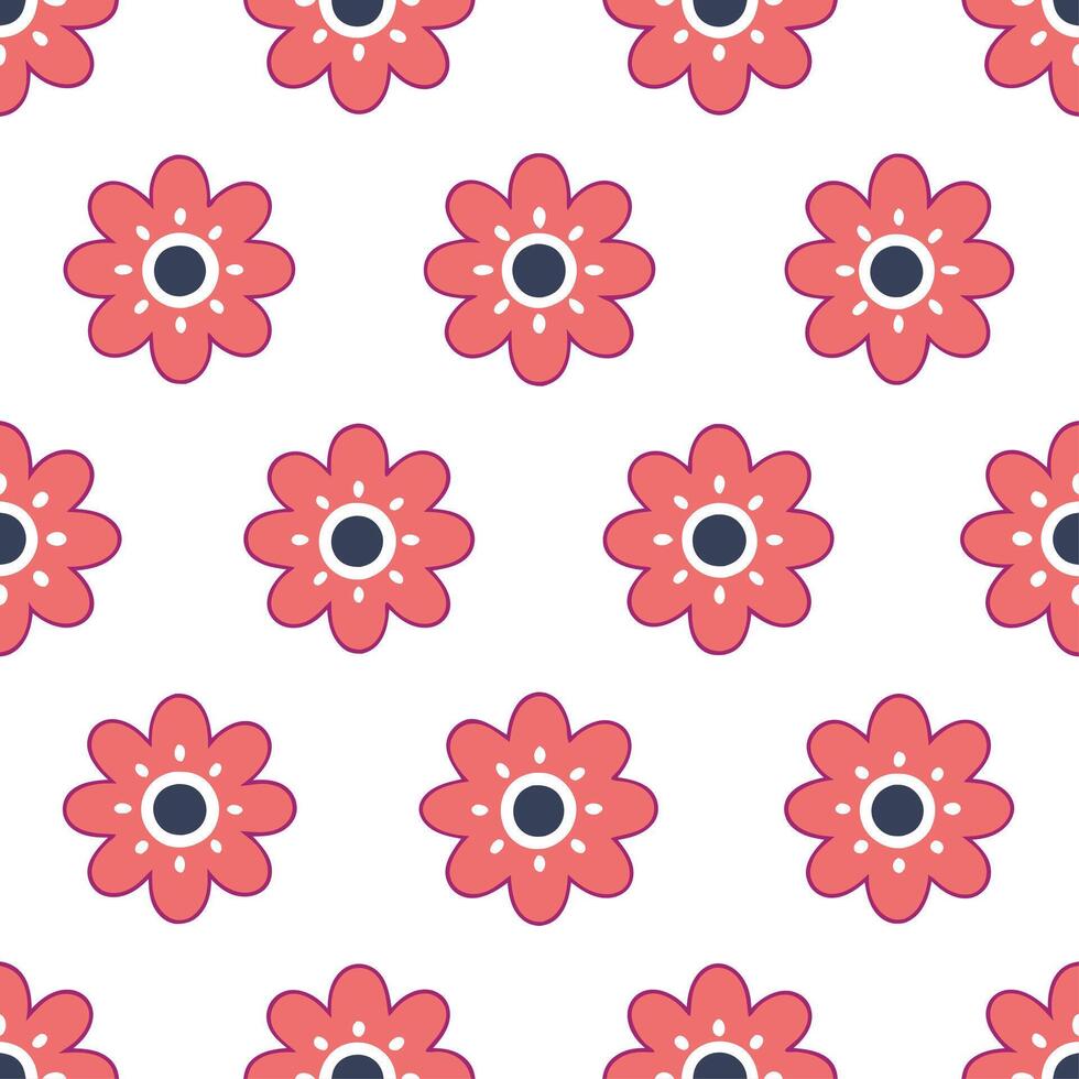 Abstract watercolor Anemone seamless pattern with splashes and drips on white background vector