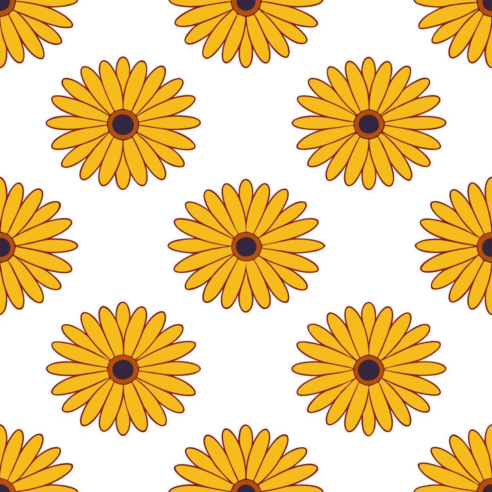 Abstract calendula flowers seamless tile pattern vibrant isolated white background perfect for creative textiles branding packaging vector