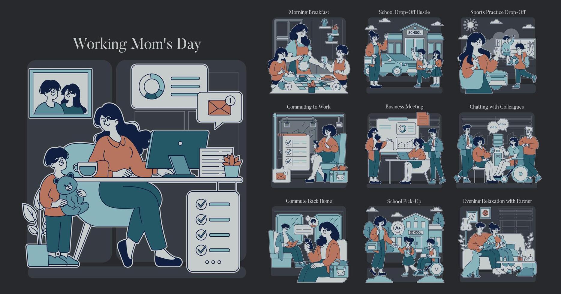 Working Mom Day. Flat Illustration vector