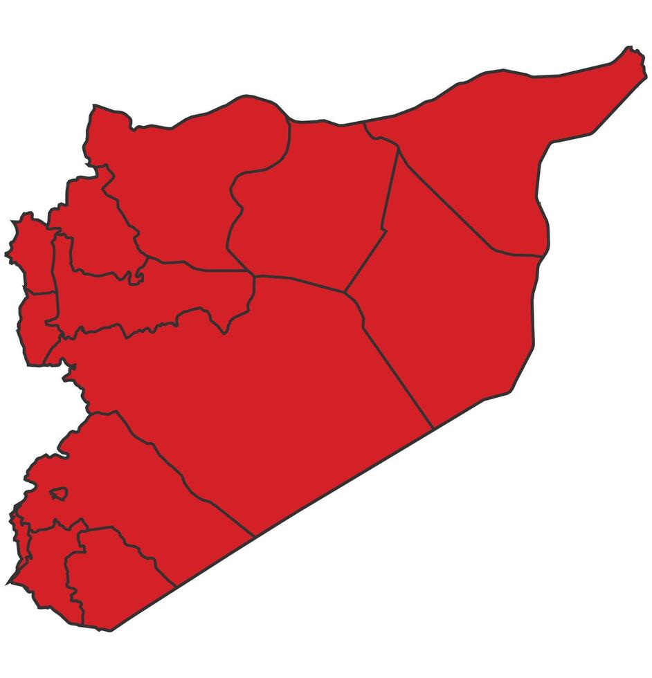 Syria Red map with border of regions outline vector