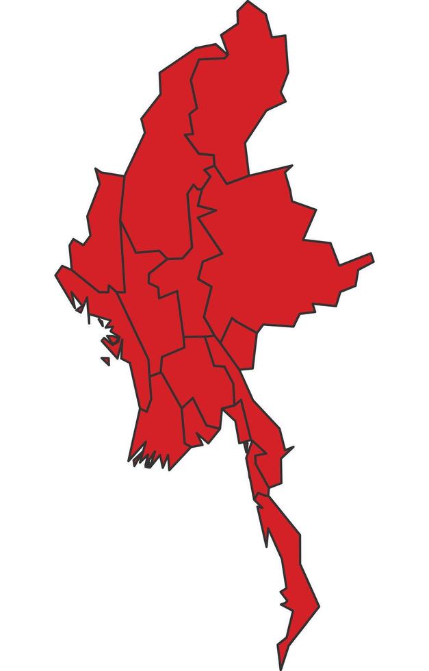 Mayanmar Red map with border of regions outline vector