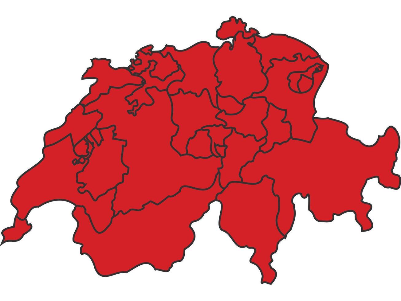 Switzerland Red map with border of regions outline vector