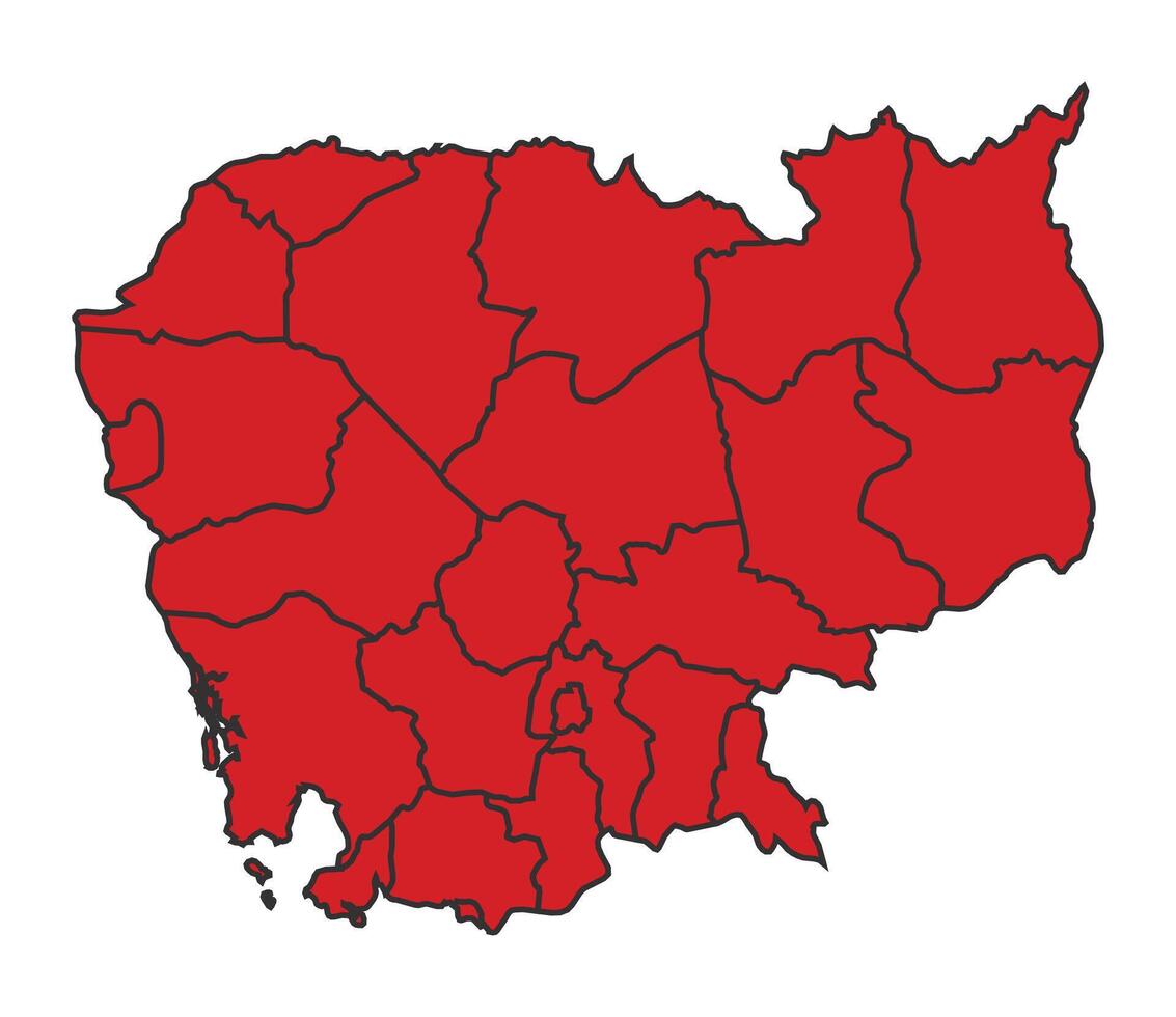 Cambodia Red map with border of regions outline vector