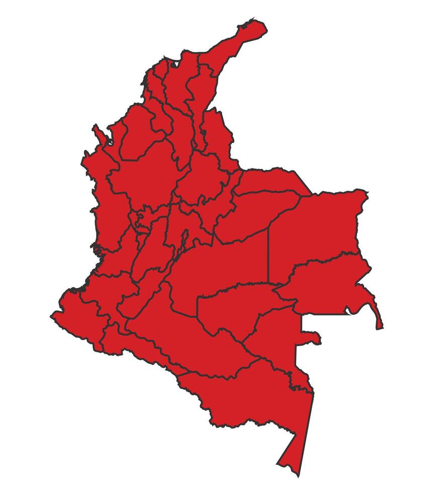 Colombia Red map with border of regions outline vector