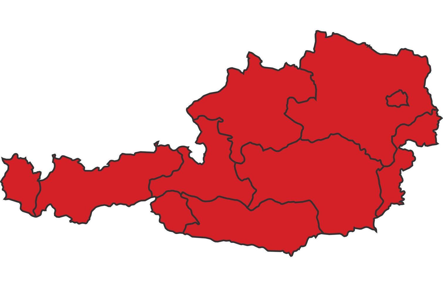 Austria Red map with border of regions outline vector