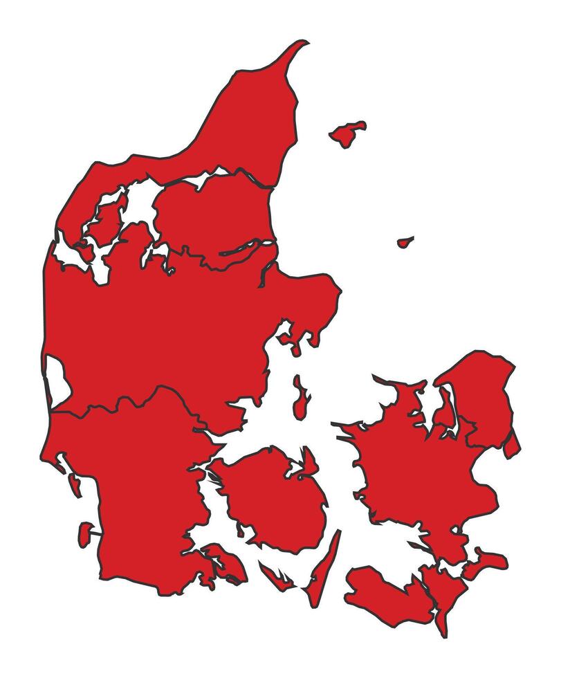 Denmark Red map with border of regions outline vector