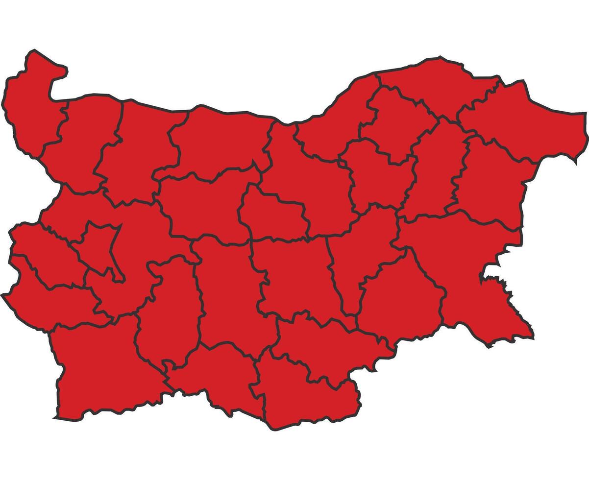 Bulgaria Red map with border of regions outline vector