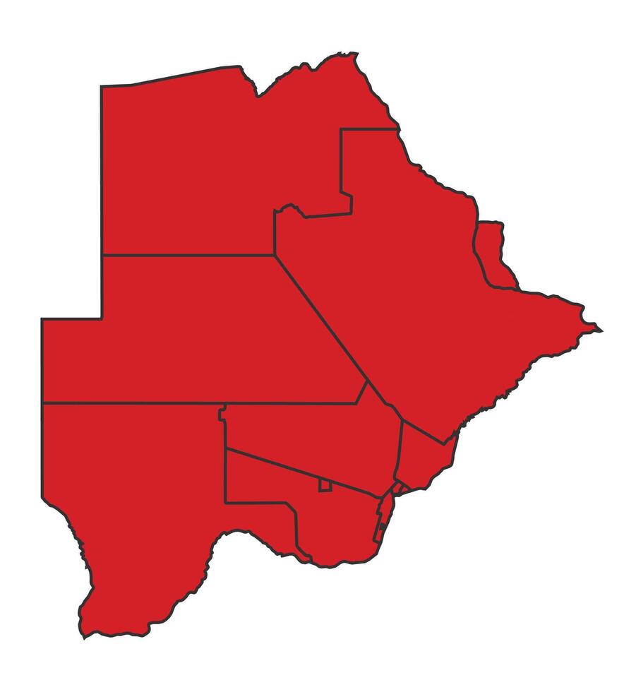 Botswana Red map with border of regions outline vector