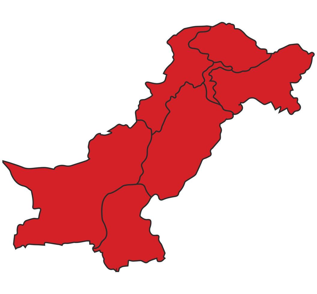 Pakistan Red map with border of regions outline vector