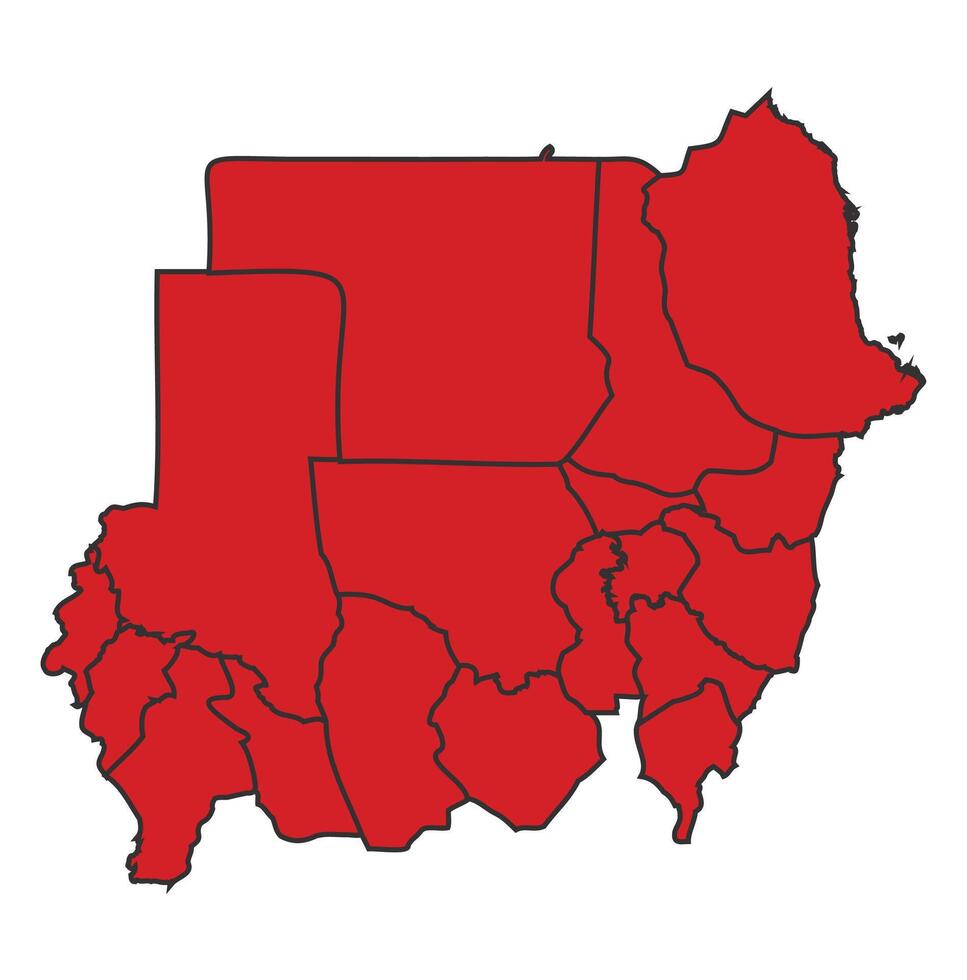 Sudan Red map with border of regions outline vector