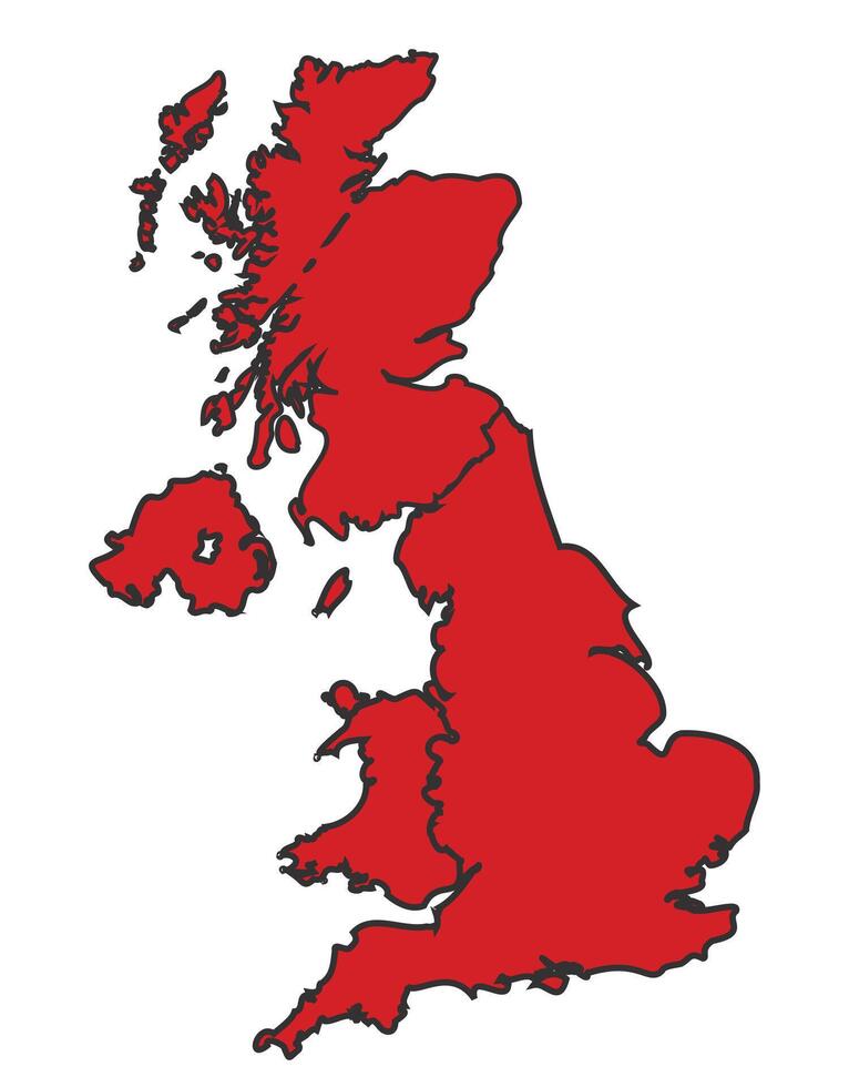 United Kingdom Red map with border of regions outline vector