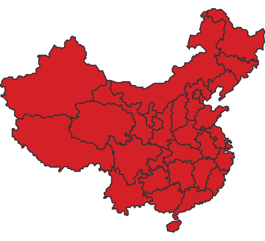 China Red map with border of regions outline vector