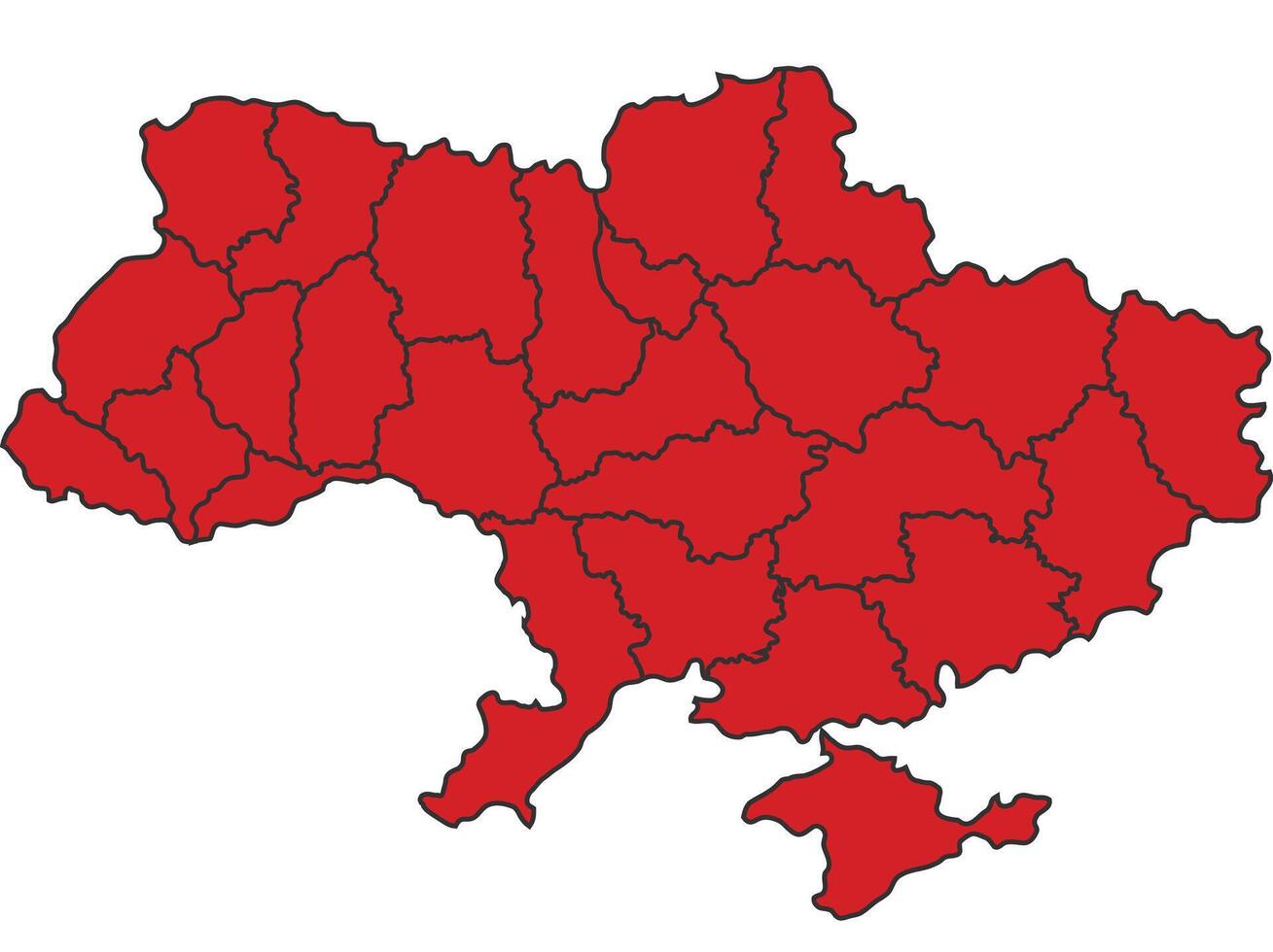 Ukraine Red map with border of regions outline vector