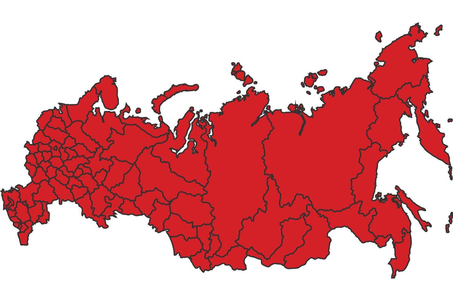 Russia Red map with border of regions outline vector