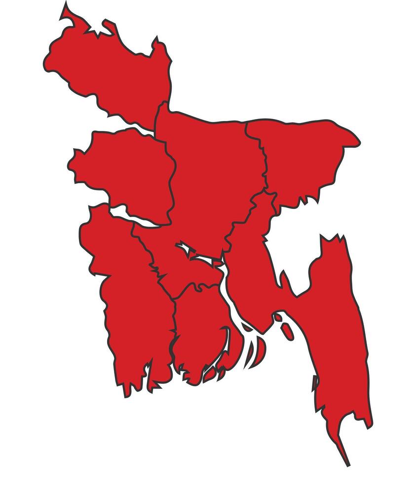 Bangladesh Red map with border of regions outline vector