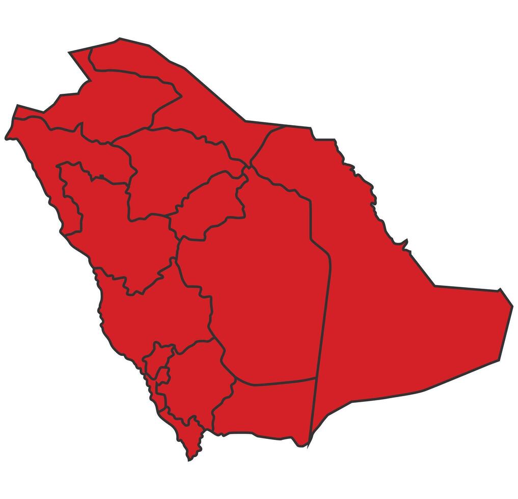 Saudi Arabia Red map with border of regions outline vector