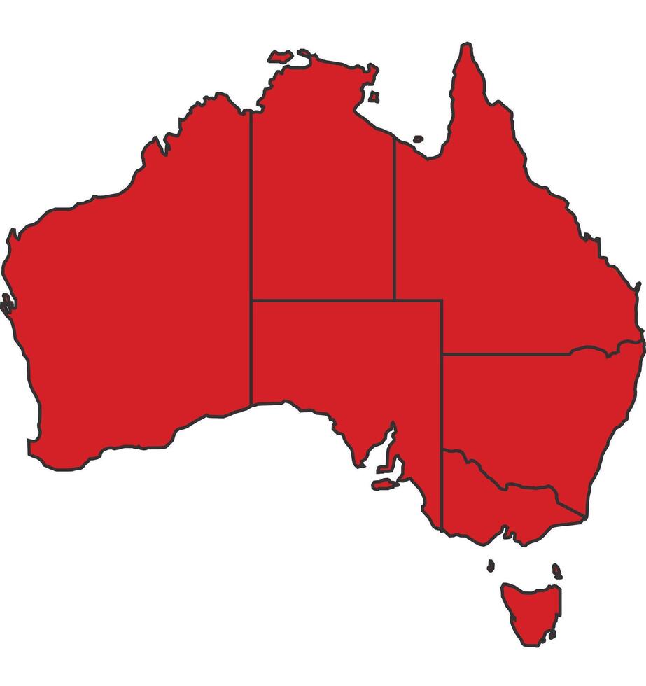 Australia Red map with border of regions outline vector