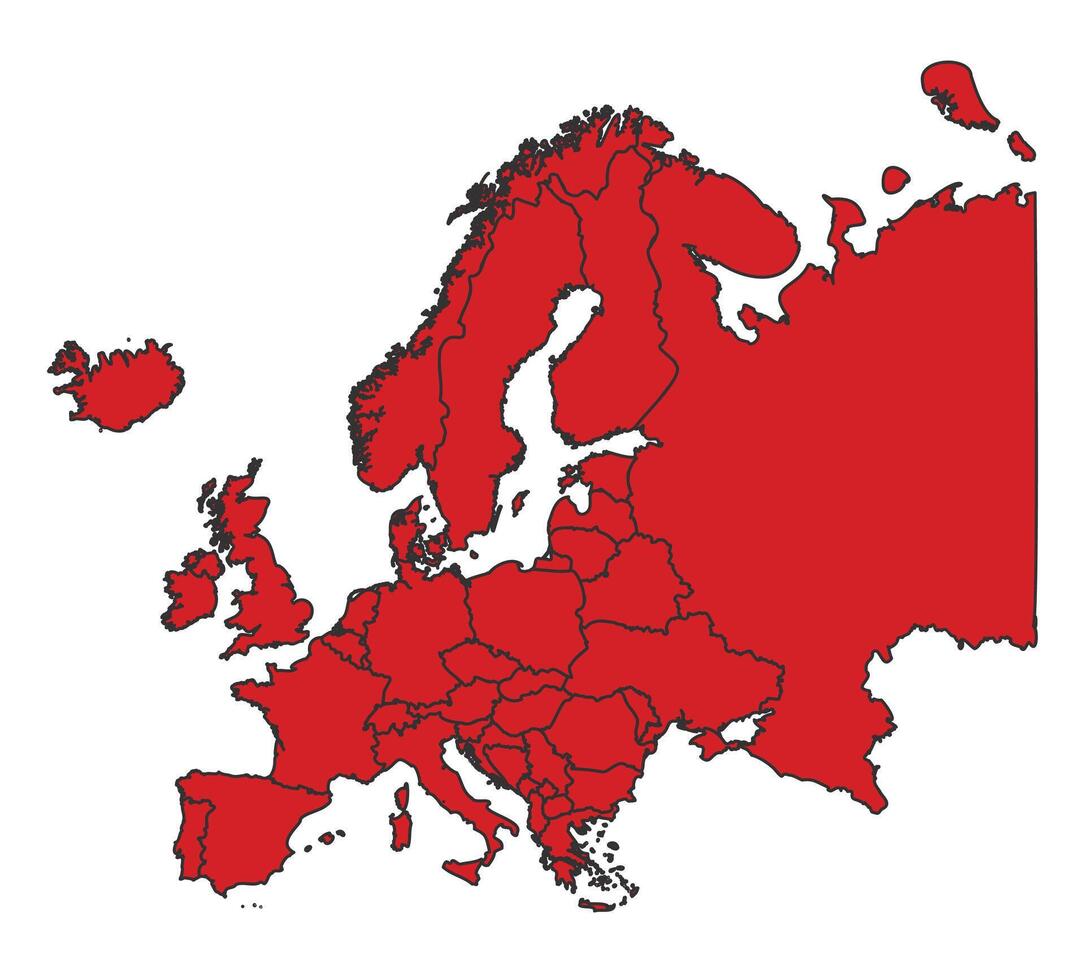 Europe Red map with border of regions outline vector