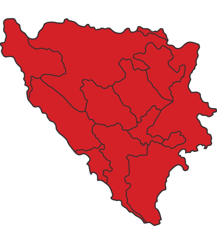 Bosnia Red map with border of regions outline vector