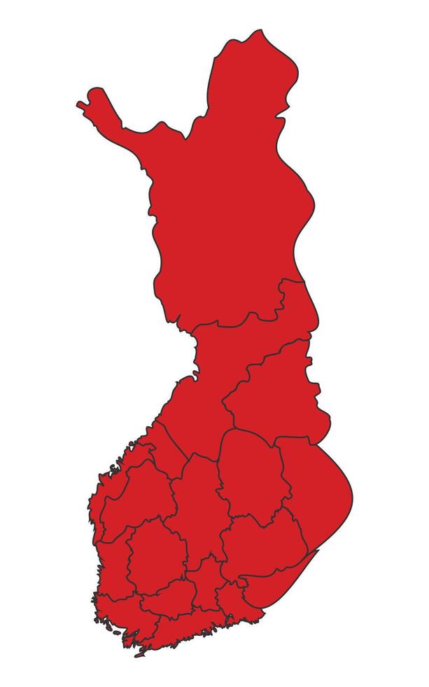 Finland Red map with border of regions outline vector