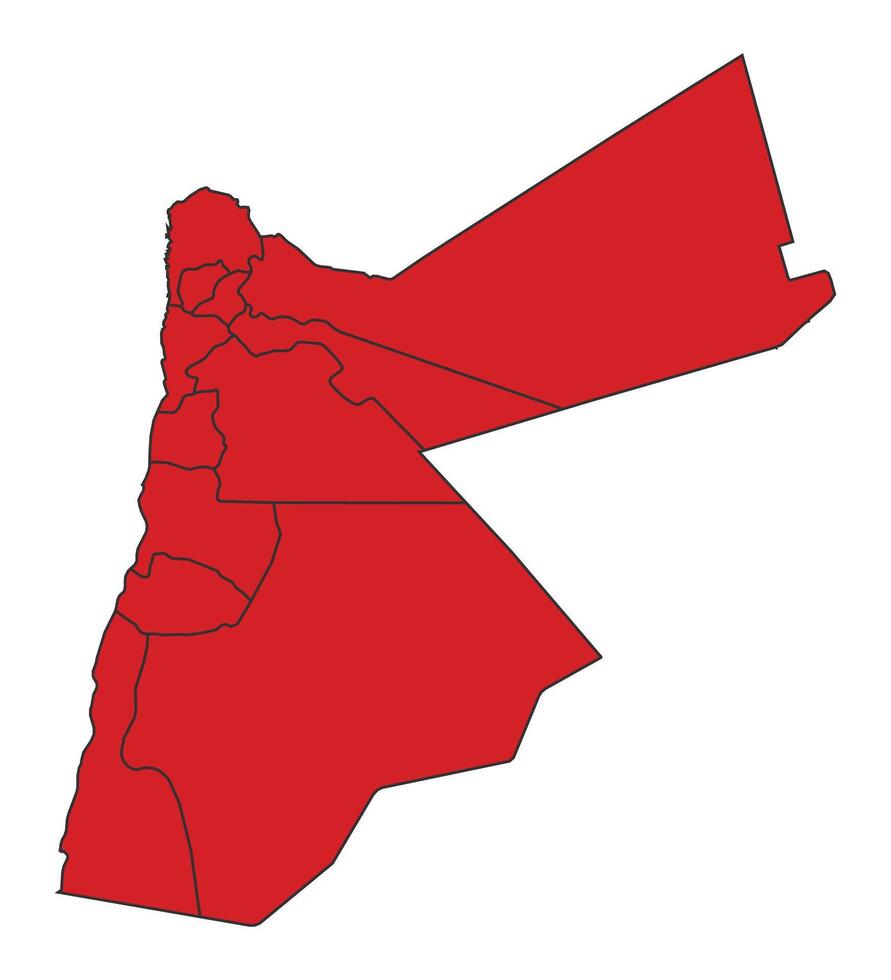 Jordan Red map with border of regions outline vector